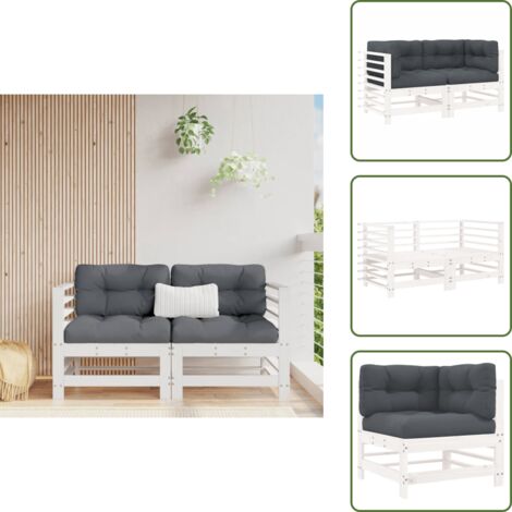 Cuscino da giardino - vidaXL Divani Angolari con Cuscini 2 pz Legno Massello di Pino Bianco - Divano da esterno