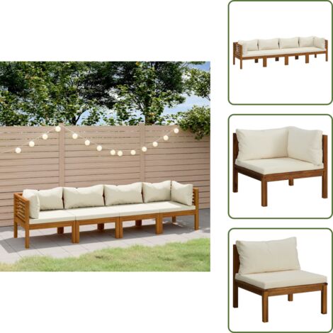 Cuscino da giardino - vidaXL Divano da Giardino a 4 Posti con Cuscino Crema Massello Acacia - Divano angolare