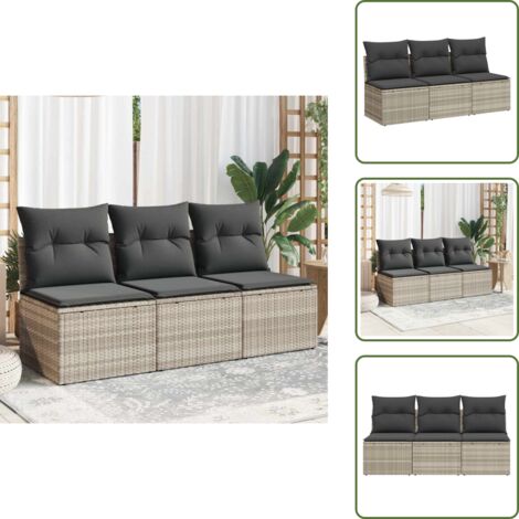 Cuscino da giardino - vidaXL Divano da Giardino con Cuscini 3 Posti Grigio Chiaro Polyrattan - Seduta da esterno