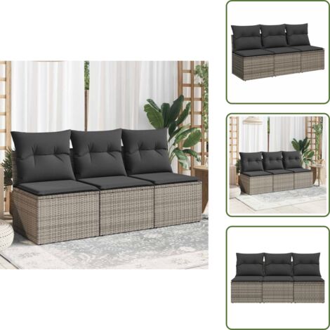 Cuscino da giardino - vidaXL Divano da Giardino con Cuscini 3 Posti Grigio in Polyrattan - Rattan PE