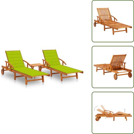 Cuscino da giardino - vidaXL Lettino Prendisole 2pz con Tavolo e Cuscini Massello d'Acacia - Lettino in legno