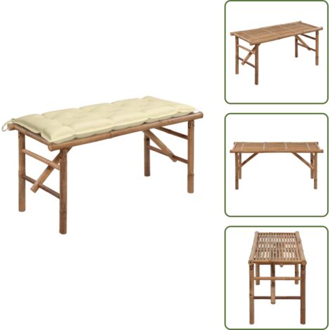 Cuscino da giardino - vidaXL Panca da Giardino Pieghevole con Cuscino 118 cm in Bambù - Cuscino impermeabile