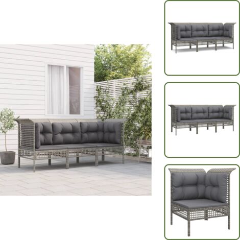 Cuscino da giardino - vidaXL Set Divani da Giardino 3 pz con Cuscini in Polyrattan Grigio - Rattan PE