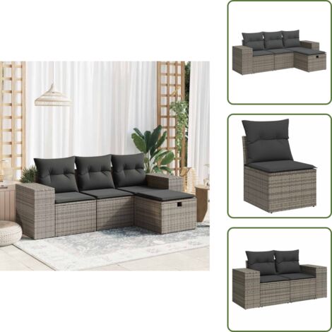 Cuscino da giardino - vidaXL Set Divani da Giardino 4 pz con Cuscini in Polyrattan Grigio - Rattan PE