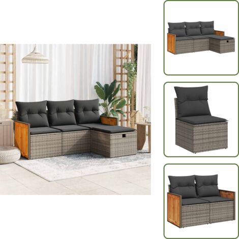 Cuscino da giardino - vidaXL Set Divani da Giardino 4 pz con Cuscini in Polyrattan Grigio - Rattan PE