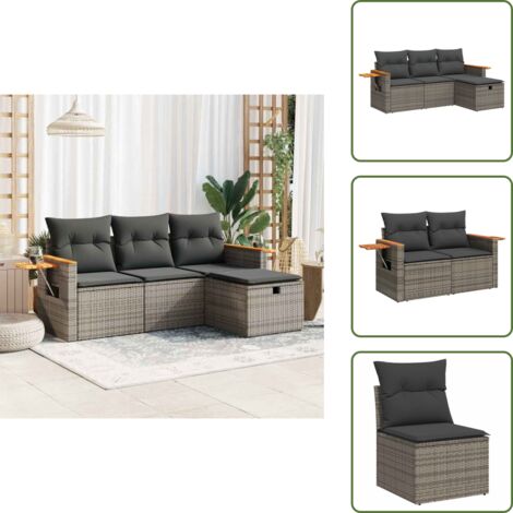 Cuscino da giardino - vidaXL Set Divani da Giardino 4 pz con Cuscini in Polyrattan Grigio - Rattan PE