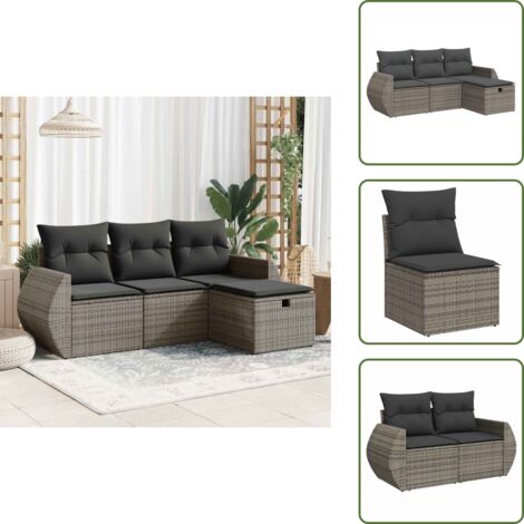 Cuscino da giardino - vidaXL Set Divani da Giardino 4 pz con Cuscini in Polyrattan Grigio - Rattan PE
