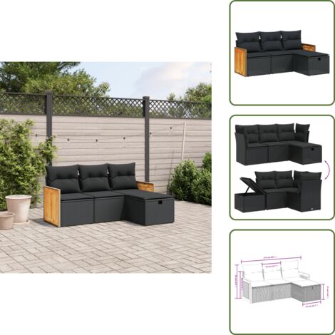 Cuscino da giardino - vidaXL Set Divani da Giardino 4 pz con Cuscini Nero in Polyrattan - Rattan
