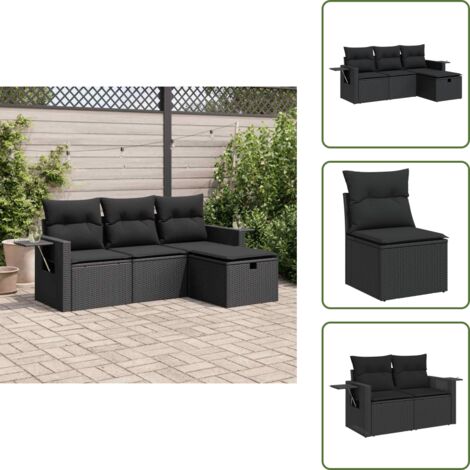 Cuscino da giardino - vidaXL Set Divani da Giardino 4 pz con Cuscini Nero in Polyrattan - Rattan