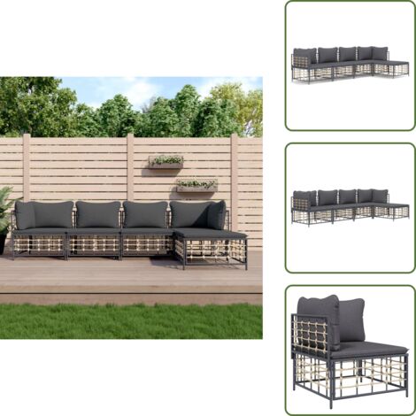 Cuscino da giardino - vidaXL Set Divani da Giardino 5 pz con Cuscini Antracite in Polyrattan - Arredamento da esterno