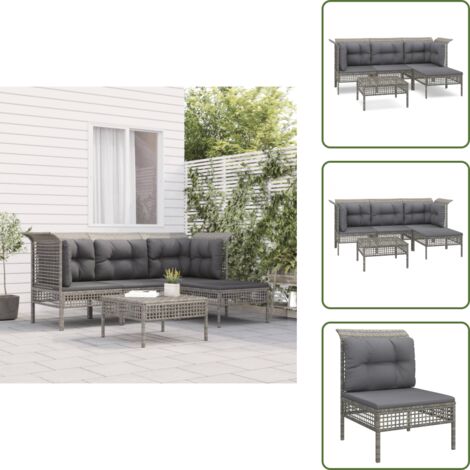 Cuscino da giardino - vidaXL Set Divani da Giardino 5 pz con Cuscini in Polyrattan Grigio - Rattan PE
