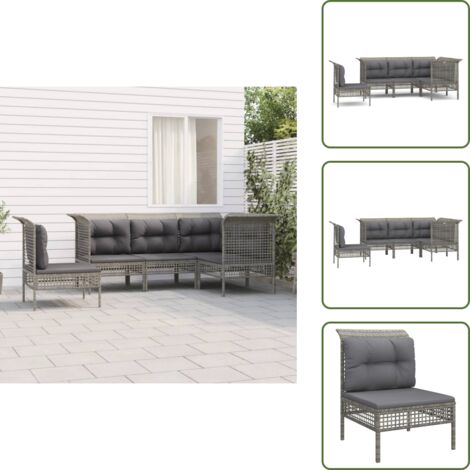 Cuscino da giardino - vidaXL Set Divani da Giardino 5 pz con Cuscini in Polyrattan Grigio - Rattan PE