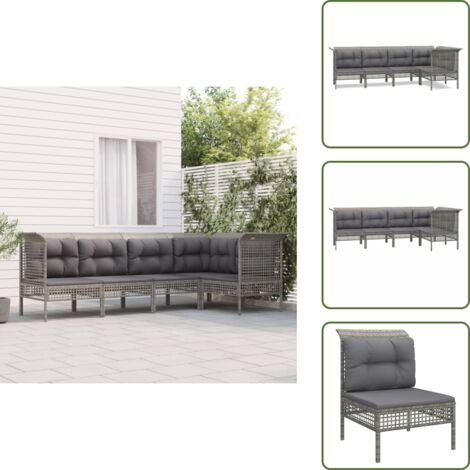 Cuscino da giardino - vidaXL Set Divani da Giardino 5 pz con Cuscini in Polyrattan Grigio - Rattan PE