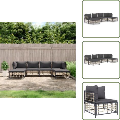 Cuscino da giardino - vidaXL Set Divani da Giardino 6 pz con Cuscini Antracite in Polyrattan - Arredamento da esterno