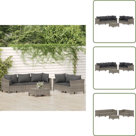 Cuscino da giardino - vidaXL Set Divani da Giardino 6 pz con Cuscini in Polyrattan Grigio - Rattan PE