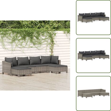 Cuscino da giardino - vidaXL Set Divani da Giardino 6 pz con Cuscini in Polyrattan Grigio - Rattan PE