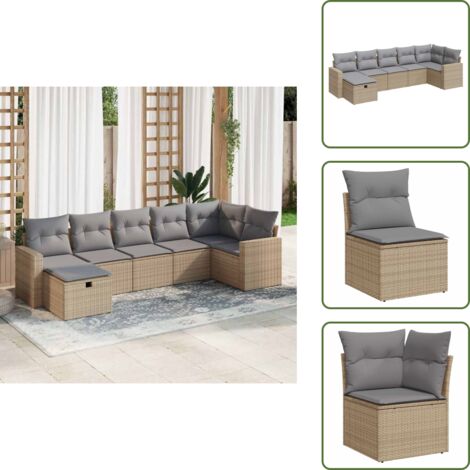 Cuscino da giardino - vidaXL Set Divani da Giardino 7 pz con Cuscini Beige in Polyrattan - Rattan PE