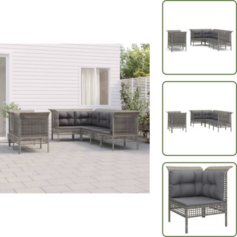 Cuscino da giardino - vidaXL Set Divani da Giardino 7 pz con Cuscini in Polyrattan Grigio - Rattan