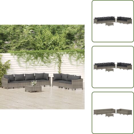 Cuscino da giardino - vidaXL Set Divani da Giardino 8 pz con Cuscini in Polyrattan Grigio - Rattan PE