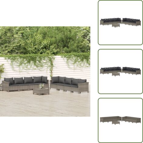 Cuscino da giardino - vidaXL Set Divani da Giardino 9 pz con Cuscini in Polyrattan Grigio - Rattan PE