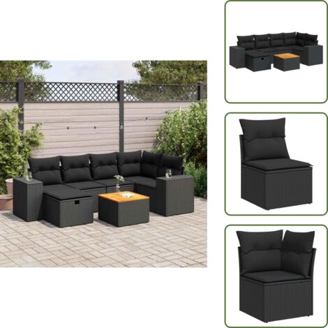 Cuscino da giardino - vidaXL Set Divani da Giardino con Cuscini 7pz Nero Polyrattan - Tavolo da giardino