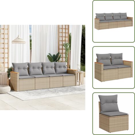 Cuscino da giardino - vidaXL Set Divano da Giardino 4 pz con Cuscini Beige Misto Polyrattan - Rattan sintetico