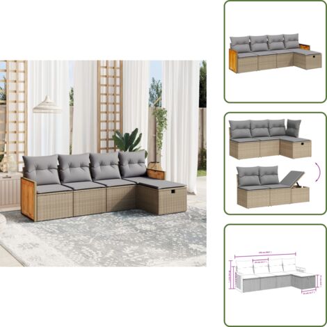 Cuscino da giardino - vidaXL Set Divano da Giardino 5 pz con Cuscini Beige Misto Polyrattan - Rattan sintetico