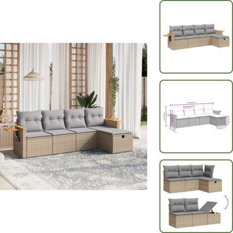 Cuscino da giardino - vidaXL Set Divano da Giardino 5 pz con Cuscini Beige Misto Polyrattan - Rattan sintetico