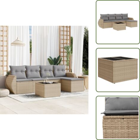 Cuscino da giardino - vidaXL Set Divano da Giardino 6 pz con Cuscini Beige in Polyrattan - Rattan PE