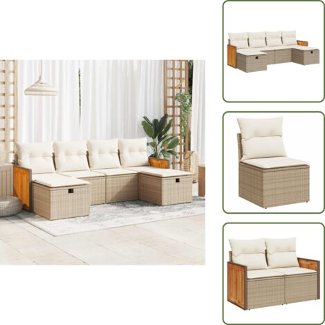 Cuscino da giardino - vidaXL Set Divano da Giardino 6 pz con Cuscini Beige in Polyrattan - Rattan PE