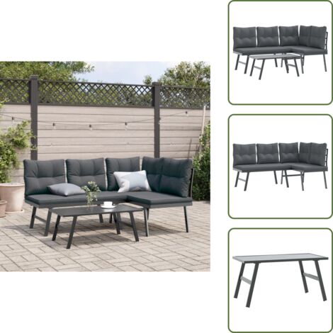 Cuscino da giardino - vidaXL Set Panche Giardino Cuscini 3pz Nere Acciaio Verniciato Polvere - Seduta esterna