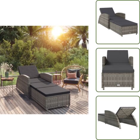 Cuscino da lettino - vidaXL Lettino Prendisole con Cuscino Grigio Scuro Polyrattan Grigio - Lettino esterno