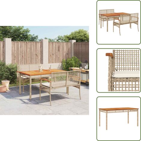 Cuscino da panca - vidaXL Set da Pranzo da Giardino 3 pz con Cuscini Beige in Polyrattan - Rattan pe