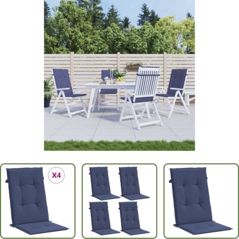 Cuscino da patio -  Cuscini Sedia con Schienale Alto 4 pz Blu Marino Tessuto