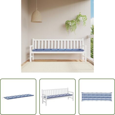 Cuscino da patio -  Cuscino Panca Giardino Righe Bianche e Blu 200x50x7 cm Tessuto