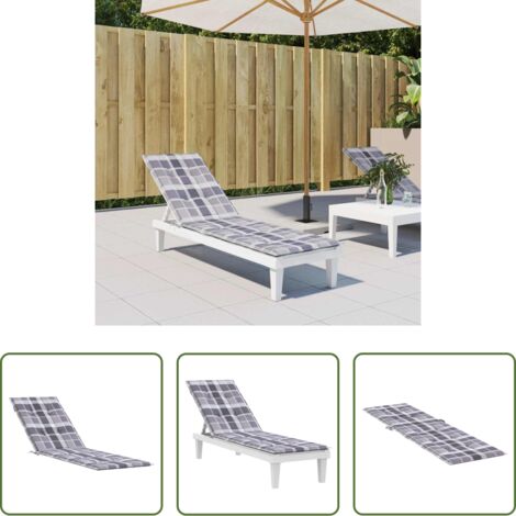 Cuscino da patio -  Cuscino per Sedia a Sdraio Grigio a Quadri (75+105)x50x4 cm