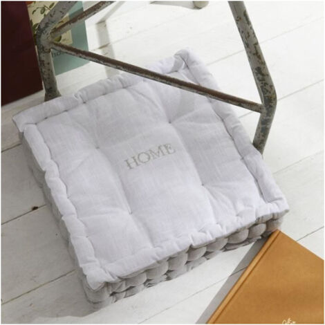 Cuscino da pavimento - TODAY - CHARME - Slub x Chambray x Ricamo Capucine - 40 x 40 x 10 cm