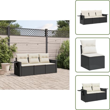 Cuscino da schienale - vidaXL Set Divani da Giardino 3 pz con Cuscini in Polyrattan Nero - Rattan PE