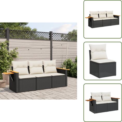 Cuscino da schienale - vidaXL Set Divani da Giardino 3 pz con Cuscini in Polyrattan Nero - Rattan PE