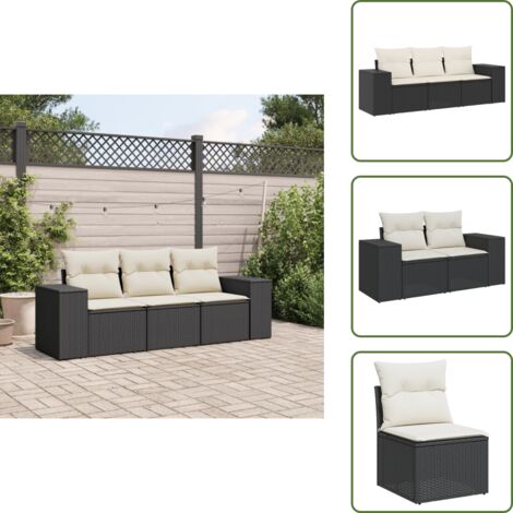 Cuscino da schienale - vidaXL Set Divani da Giardino 3 pz con Cuscini in Polyrattan Nero - Rattan sintetico