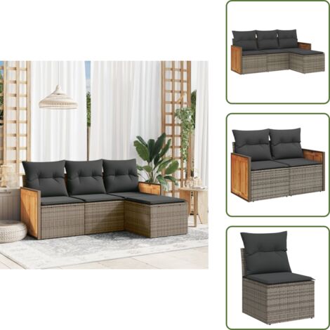 Cuscino da schienale - vidaXL Set Divani da Giardino 4 pz con Cuscini in Polyrattan Grigio - Rattan PE