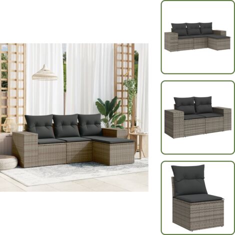 Cuscino da schienale - vidaXL Set Divani da Giardino 4 pz con Cuscini in Polyrattan Grigio - Rattan PE
