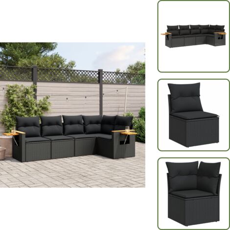 Cuscino da schienale - vidaXL Set Divani da Giardino 5 pz con Cuscini in Polyrattan Nero - Rattan PE