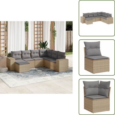 Cuscino da schienale - vidaXL Set Divani da Giardino 7 pz con Cuscini Beige in Polyrattan - Rattan PE