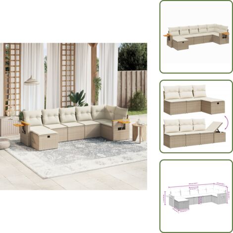 Cuscino da schienale - vidaXL Set Divani da Giardino 7 pz con Cuscini Beige in Polyrattan - Rattan PE