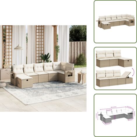 Cuscino da schienale - vidaXL Set Divani da Giardino 7 pz con Cuscini Beige in Polyrattan - Rattan PE