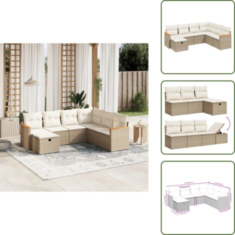 Cuscino da schienale - vidaXL Set Divani da Giardino 7 pz con Cuscini Beige in Polyrattan - Rattan PE