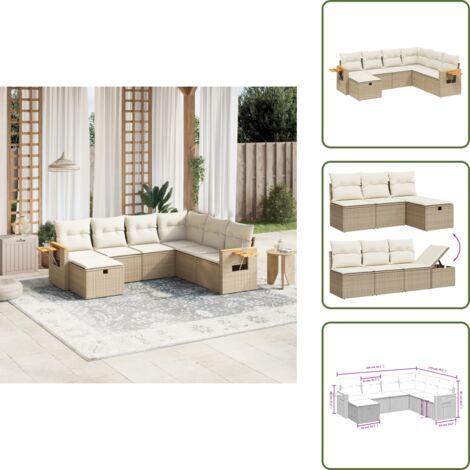 Cuscino da schienale - vidaXL Set Divani da Giardino 7 pz con Cuscini Beige in Polyrattan - Rattan PE
