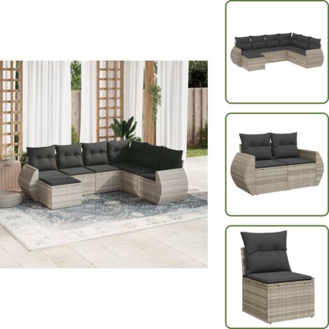 Cuscino da schienale - vidaXL Set Divani da Giardino 7pz con Cuscini Grigio Chiaro Polyrattan - Rattan sintetico