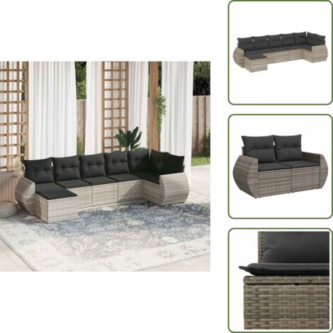Cuscino da schienale - vidaXL Set Divani da Giardino 7pz con Cuscini Grigio Chiaro Polyrattan - Rattan sintetico